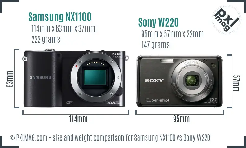 Samsung NX1100 vs Sony W220 size comparison