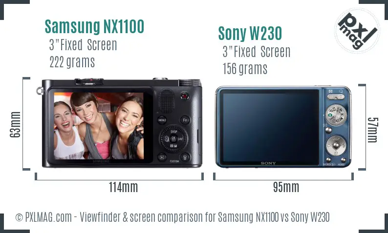 Samsung NX1100 vs Sony W230 Screen and Viewfinder comparison
