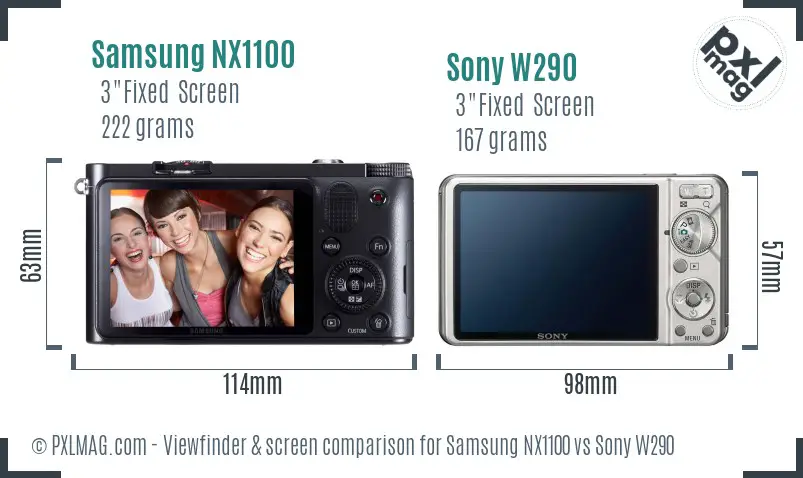 Samsung NX1100 vs Sony W290 Screen and Viewfinder comparison