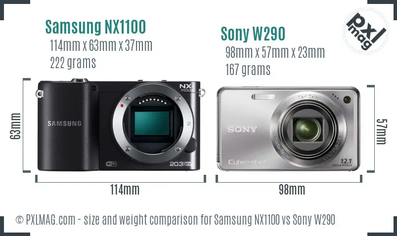 Samsung NX1100 vs Sony W290 size comparison