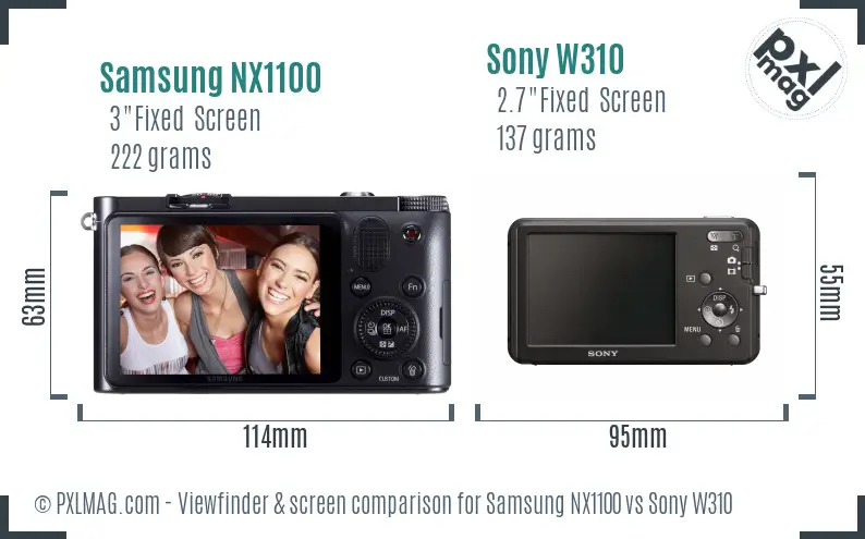 Samsung NX1100 vs Sony W310 Screen and Viewfinder comparison