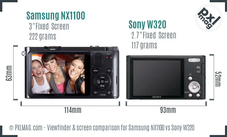 Samsung NX1100 vs Sony W320 Screen and Viewfinder comparison