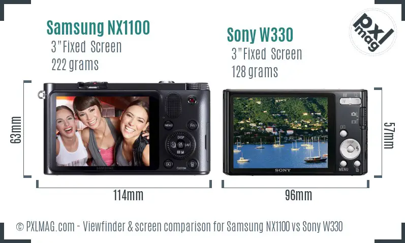 Samsung NX1100 vs Sony W330 Screen and Viewfinder comparison