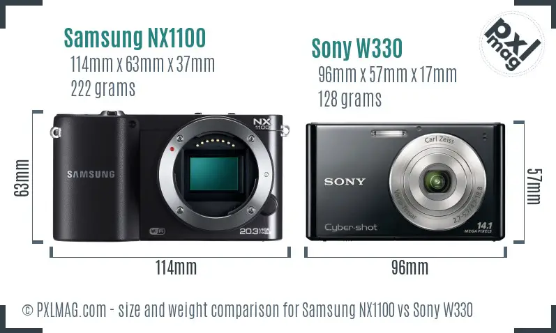 Samsung NX1100 vs Sony W330 size comparison