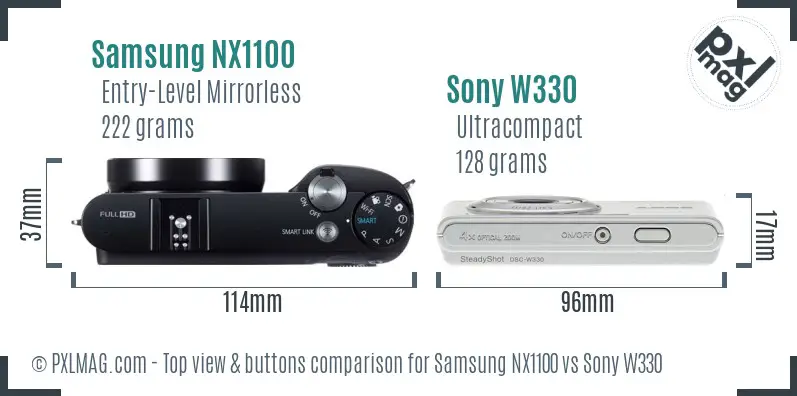 Samsung NX1100 vs Sony W330 top view buttons comparison