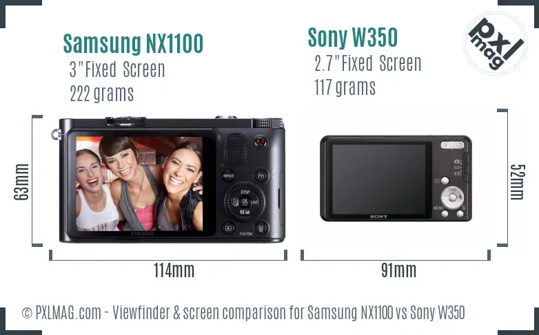 Samsung NX1100 vs Sony W350 Screen and Viewfinder comparison