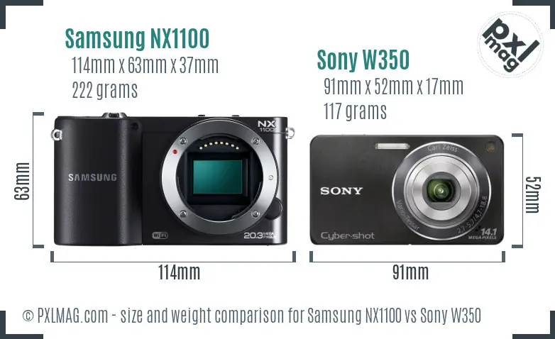 Samsung NX1100 vs Sony W350 size comparison