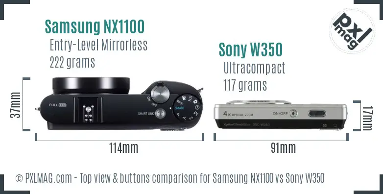 Samsung NX1100 vs Sony W350 top view buttons comparison