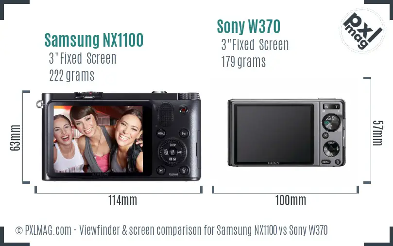 Samsung NX1100 vs Sony W370 Screen and Viewfinder comparison