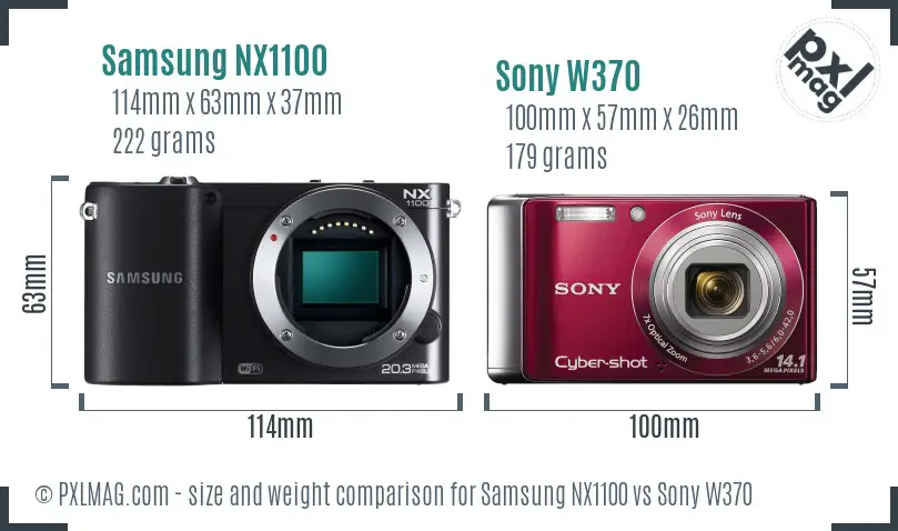 Samsung NX1100 vs Sony W370 size comparison