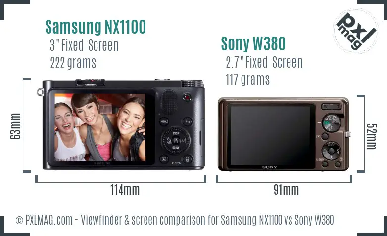 Samsung NX1100 vs Sony W380 Screen and Viewfinder comparison