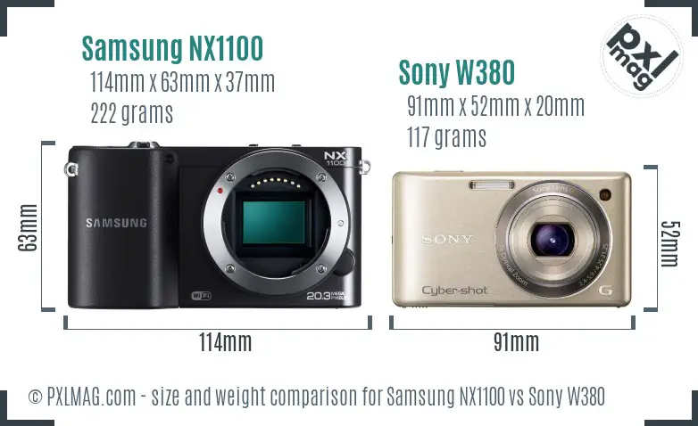 Samsung NX1100 vs Sony W380 size comparison