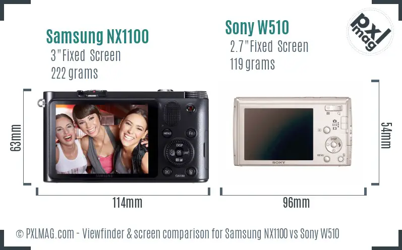 Samsung NX1100 vs Sony W510 Screen and Viewfinder comparison