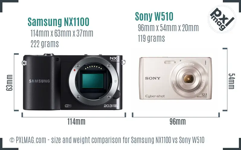 Samsung NX1100 vs Sony W510 size comparison