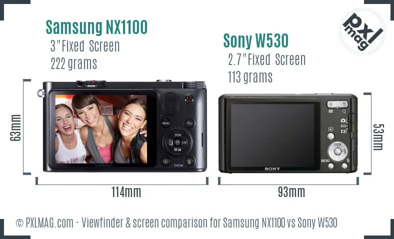 Samsung NX1100 vs Sony W530 Screen and Viewfinder comparison