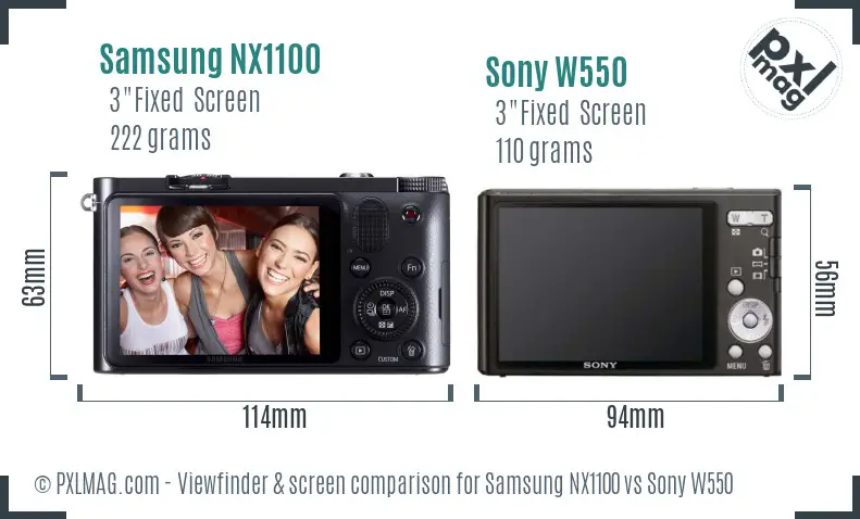 Samsung NX1100 vs Sony W550 Screen and Viewfinder comparison