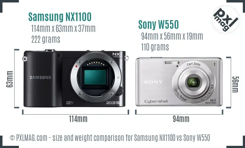 Samsung NX1100 vs Sony W550 size comparison