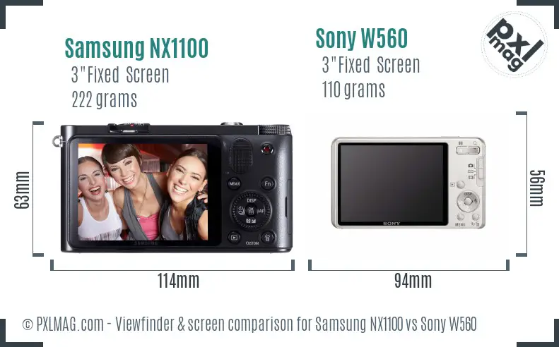 Samsung NX1100 vs Sony W560 Screen and Viewfinder comparison