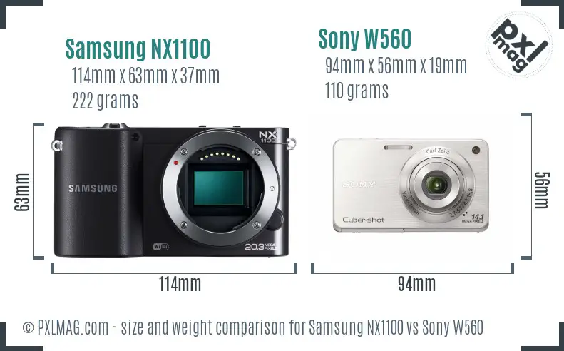 Samsung NX1100 vs Sony W560 size comparison