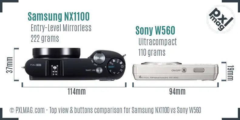 Samsung NX1100 vs Sony W560 top view buttons comparison