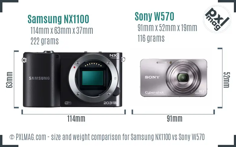 Samsung NX1100 vs Sony W570 size comparison