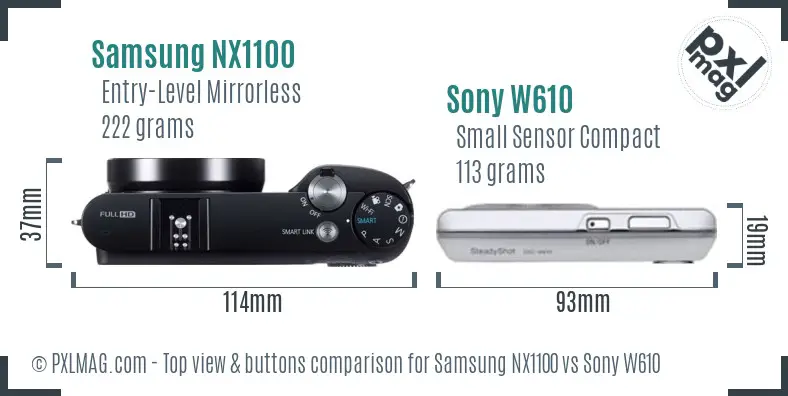 Samsung NX1100 vs Sony W610 top view buttons comparison