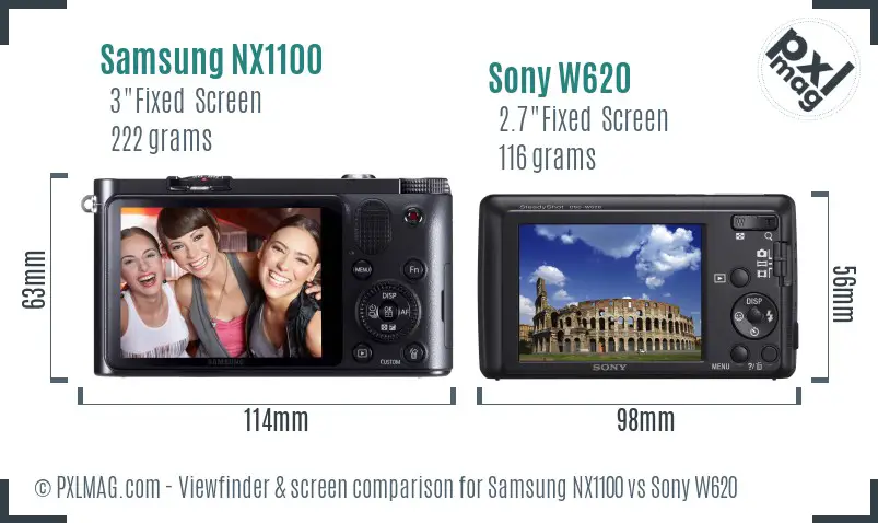 Samsung NX1100 vs Sony W620 Screen and Viewfinder comparison