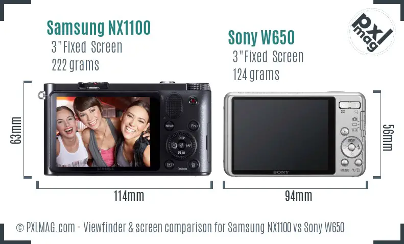Samsung NX1100 vs Sony W650 Screen and Viewfinder comparison