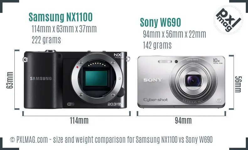 Samsung NX1100 vs Sony W690 size comparison