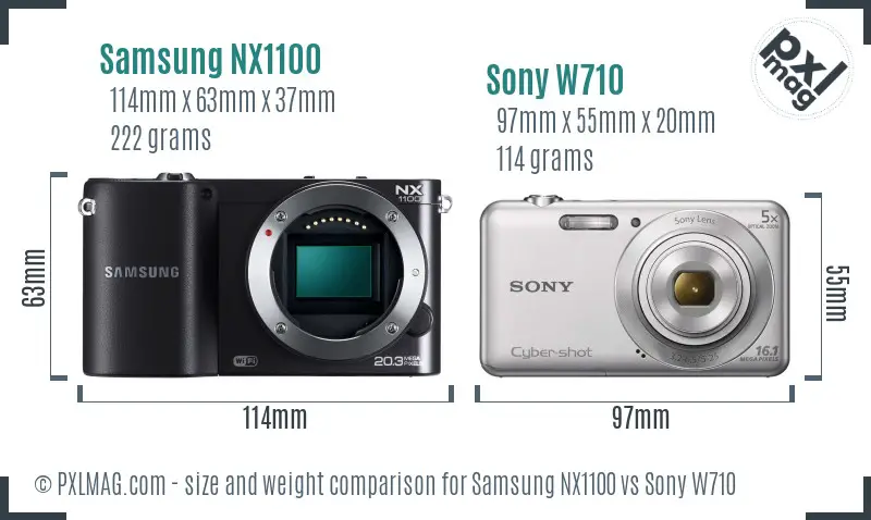 Samsung NX1100 vs Sony W710 size comparison