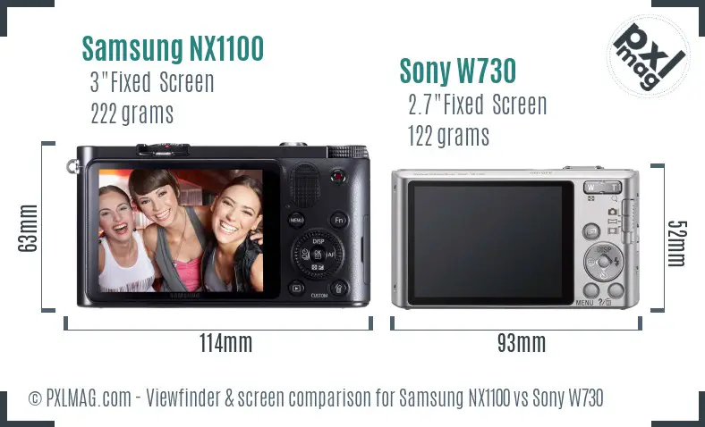 Samsung NX1100 vs Sony W730 Screen and Viewfinder comparison
