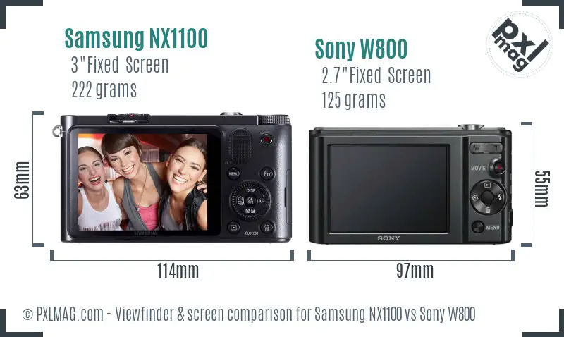 Samsung NX1100 vs Sony W800 Screen and Viewfinder comparison