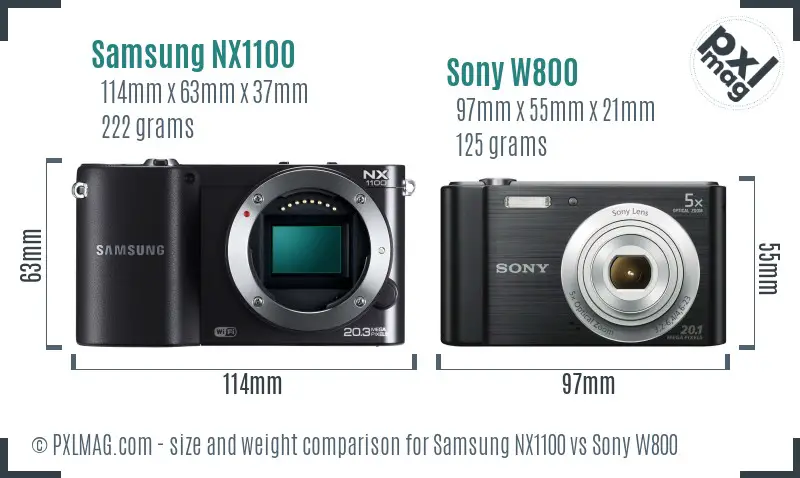 Samsung NX1100 vs Sony W800 size comparison