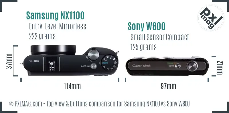 Samsung NX1100 vs Sony W800 top view buttons comparison