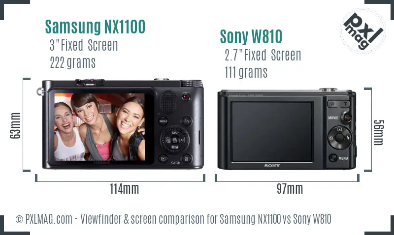 Samsung NX1100 vs Sony W810 Screen and Viewfinder comparison