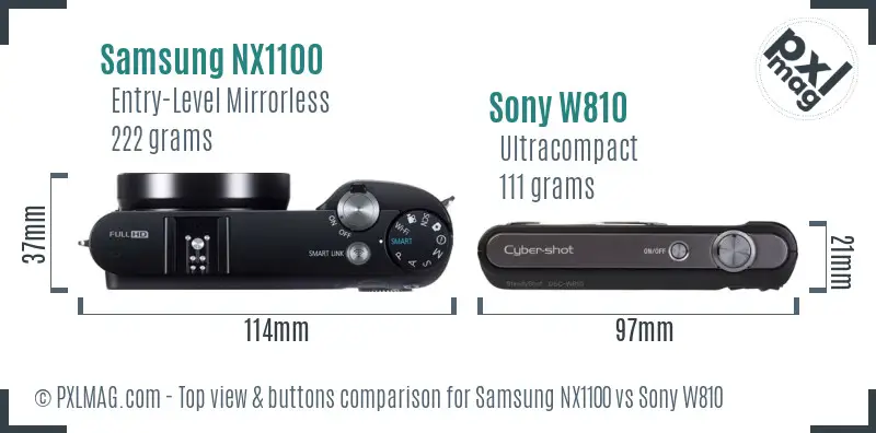 Samsung NX1100 vs Sony W810 top view buttons comparison