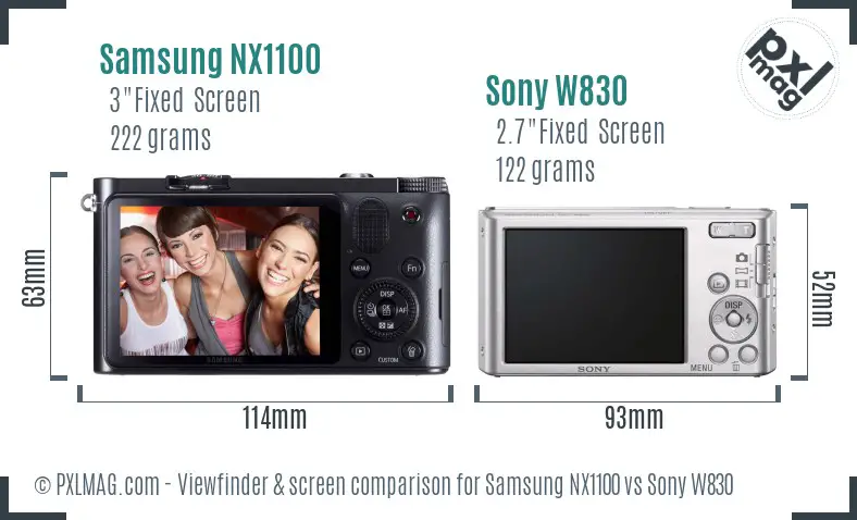 Samsung NX1100 vs Sony W830 Screen and Viewfinder comparison