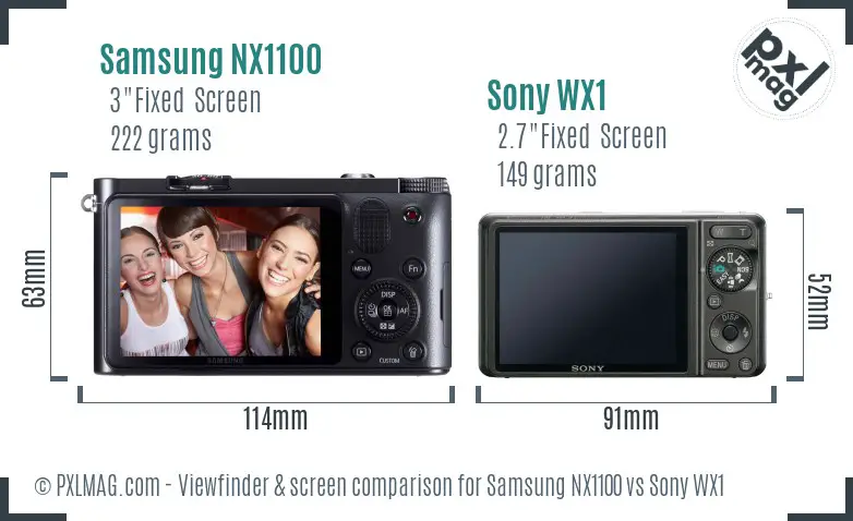 Samsung NX1100 vs Sony WX1 Screen and Viewfinder comparison