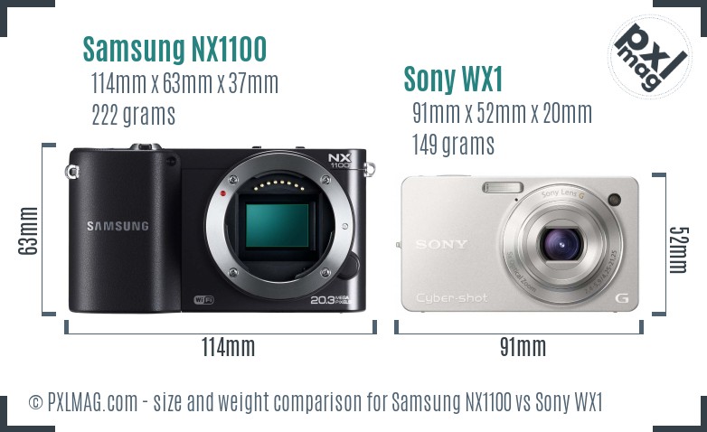 Samsung NX1100 vs Sony WX1 size comparison