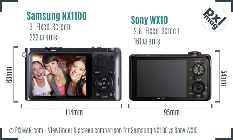 Samsung NX1100 vs Sony WX10 Screen and Viewfinder comparison