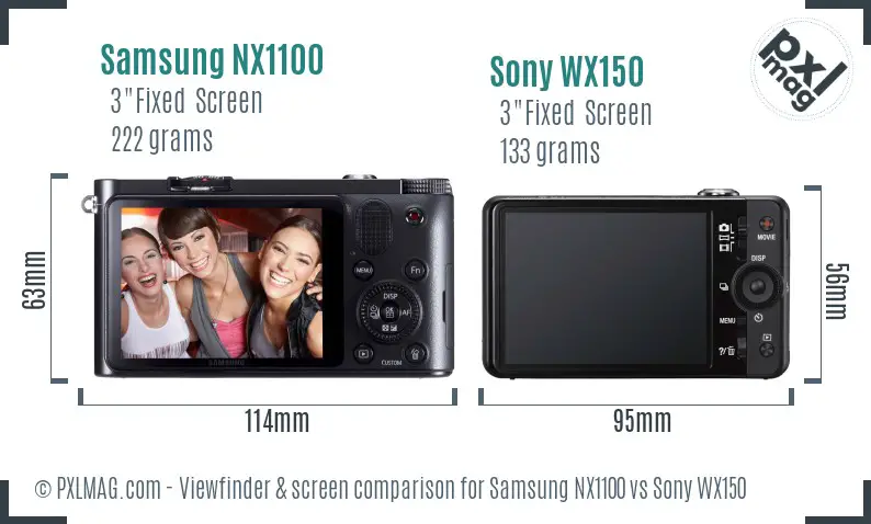 Samsung NX1100 vs Sony WX150 Screen and Viewfinder comparison