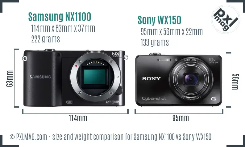 Samsung NX1100 vs Sony WX150 size comparison