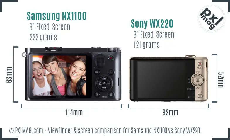 Samsung NX1100 vs Sony WX220 Screen and Viewfinder comparison