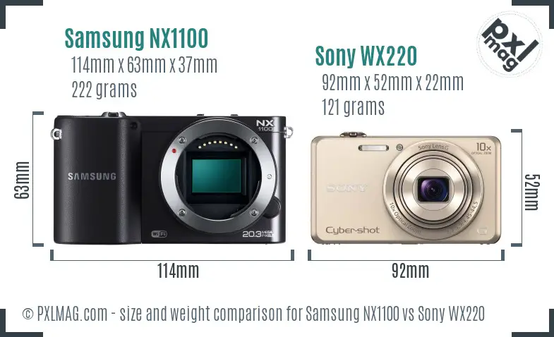 Samsung NX1100 vs Sony WX220 size comparison