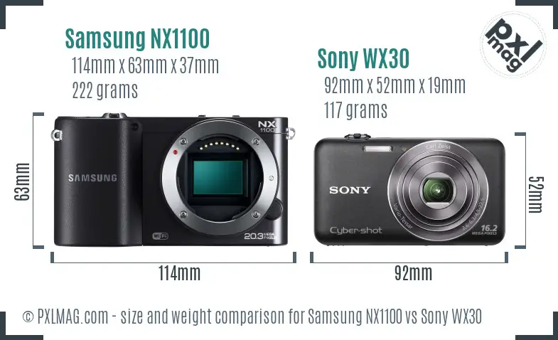 Samsung NX1100 vs Sony WX30 size comparison