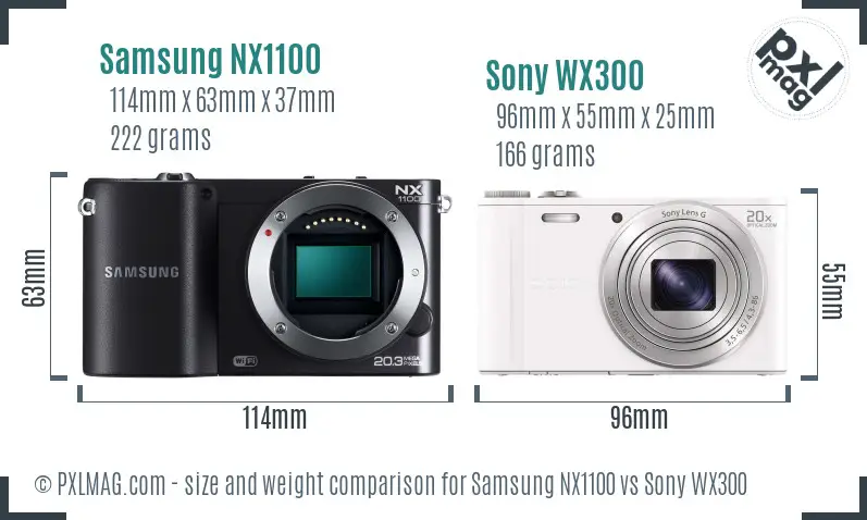 Samsung NX1100 vs Sony WX300 size comparison