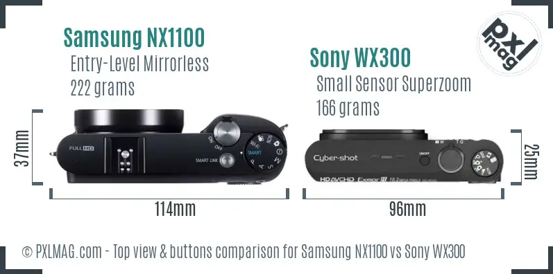 Samsung NX1100 vs Sony WX300 top view buttons comparison