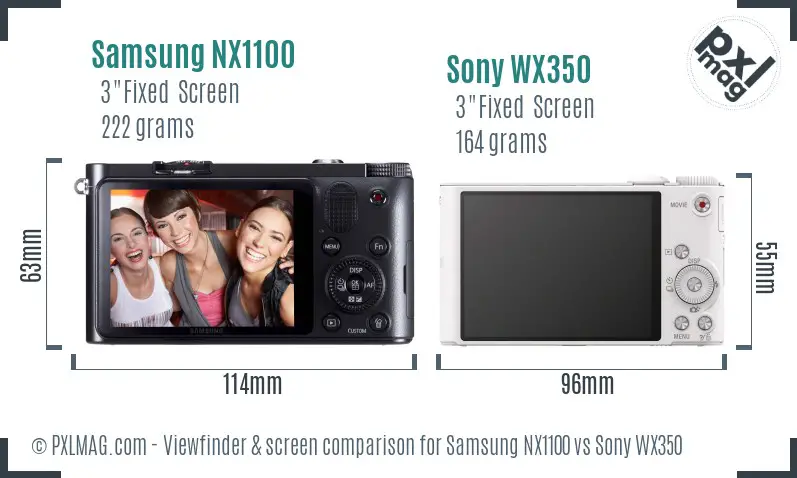 Samsung NX1100 vs Sony WX350 Screen and Viewfinder comparison