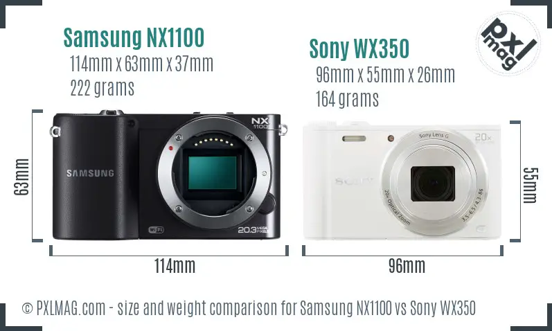 Samsung NX1100 vs Sony WX350 size comparison