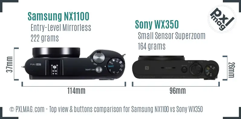 Samsung NX1100 vs Sony WX350 top view buttons comparison
